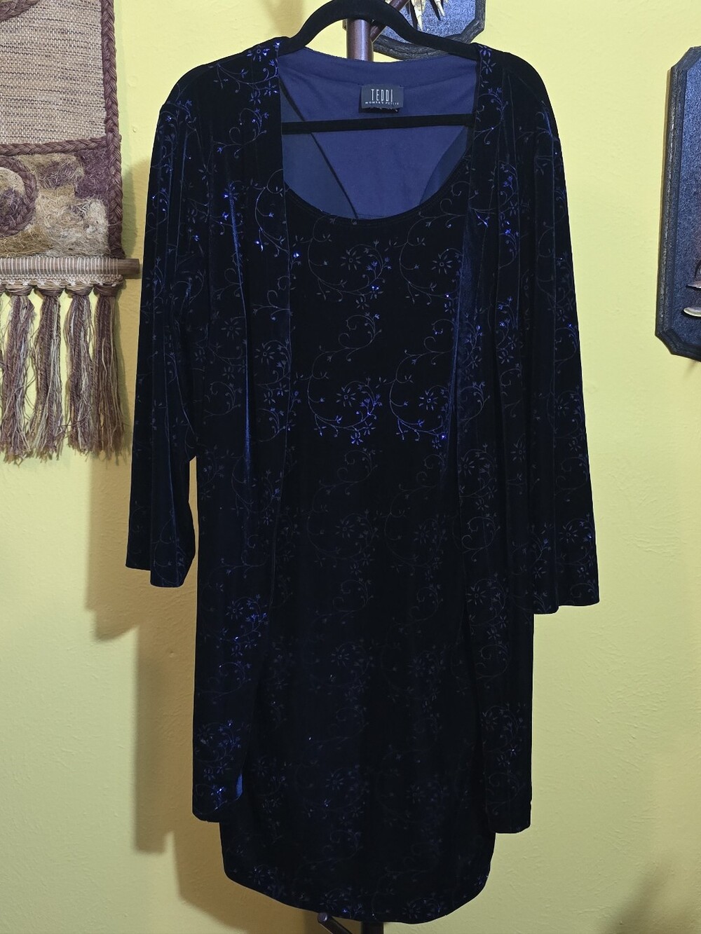 Teddi Navy Velvet Overlay Dress Sz XL